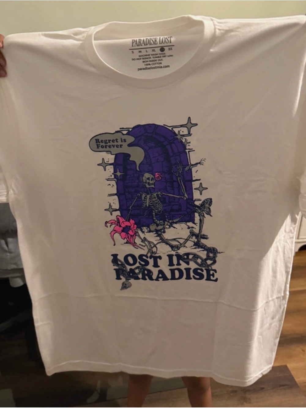 Paradise Lost White Graphic Tee with Purple Print